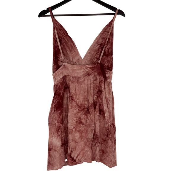 Willy Jays Tie Dye Dress Pink Burgundy Open Back Deep V-Neck Sexy Boho Hippie XS - Picture 2 of 6